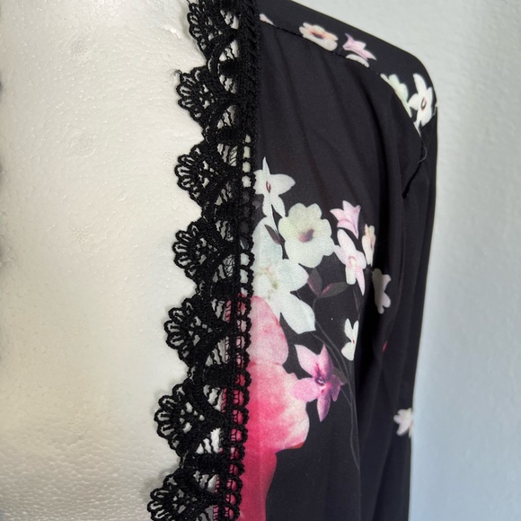 NWT Pink Milly Black Kimono Cover up with Pink Flowers - Picture 3 of 6